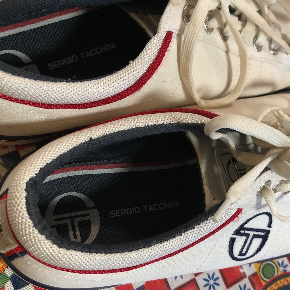 Sergio Tacchini White Canvas Low-Top Sneakers with Red Trim